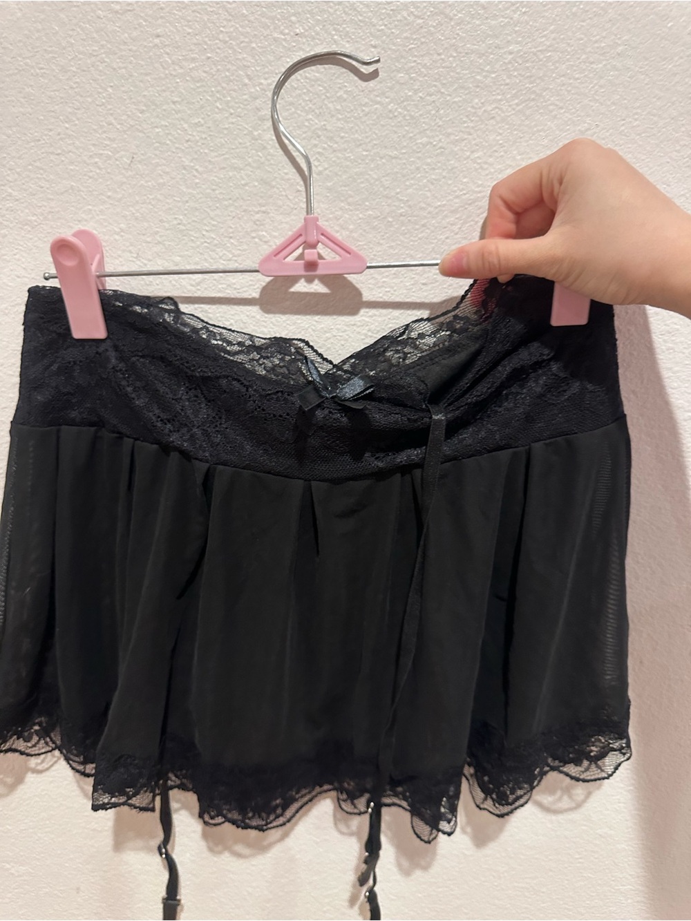 Black Lace Garter Mini Skirt with Sheer Panels